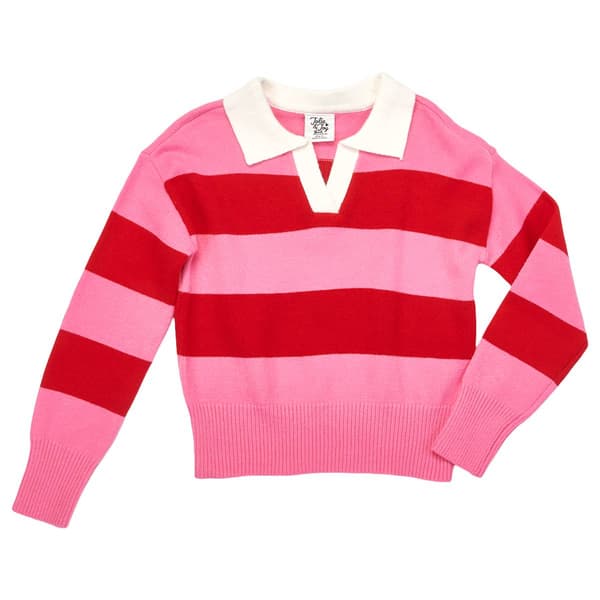 Girls (7-16) Jolie & Joy Long Sleeve Collared Stripe Sweater - image 