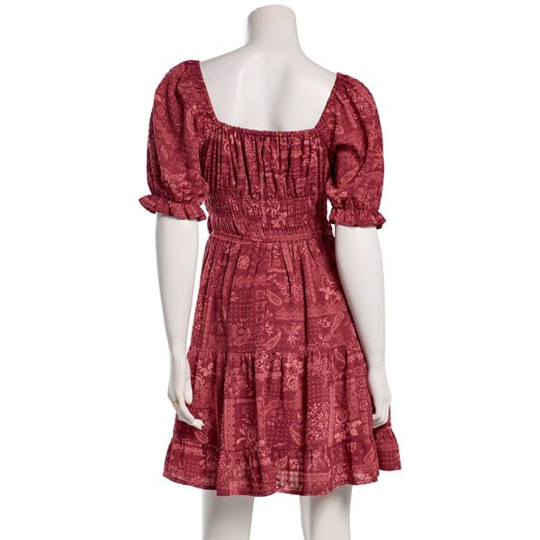 Juniors Jolt Puff Sleeve Ruch Waist A-Line Dress