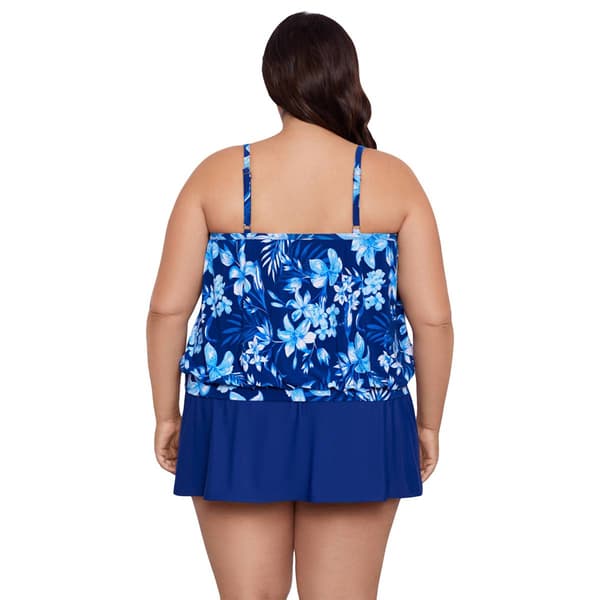 Plus Size American Beach Island Time Blouson Tankini Swim Top