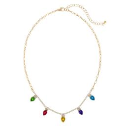 Gold-Tone Multi Color Christmas Holiday Bulb Frontal Necklace