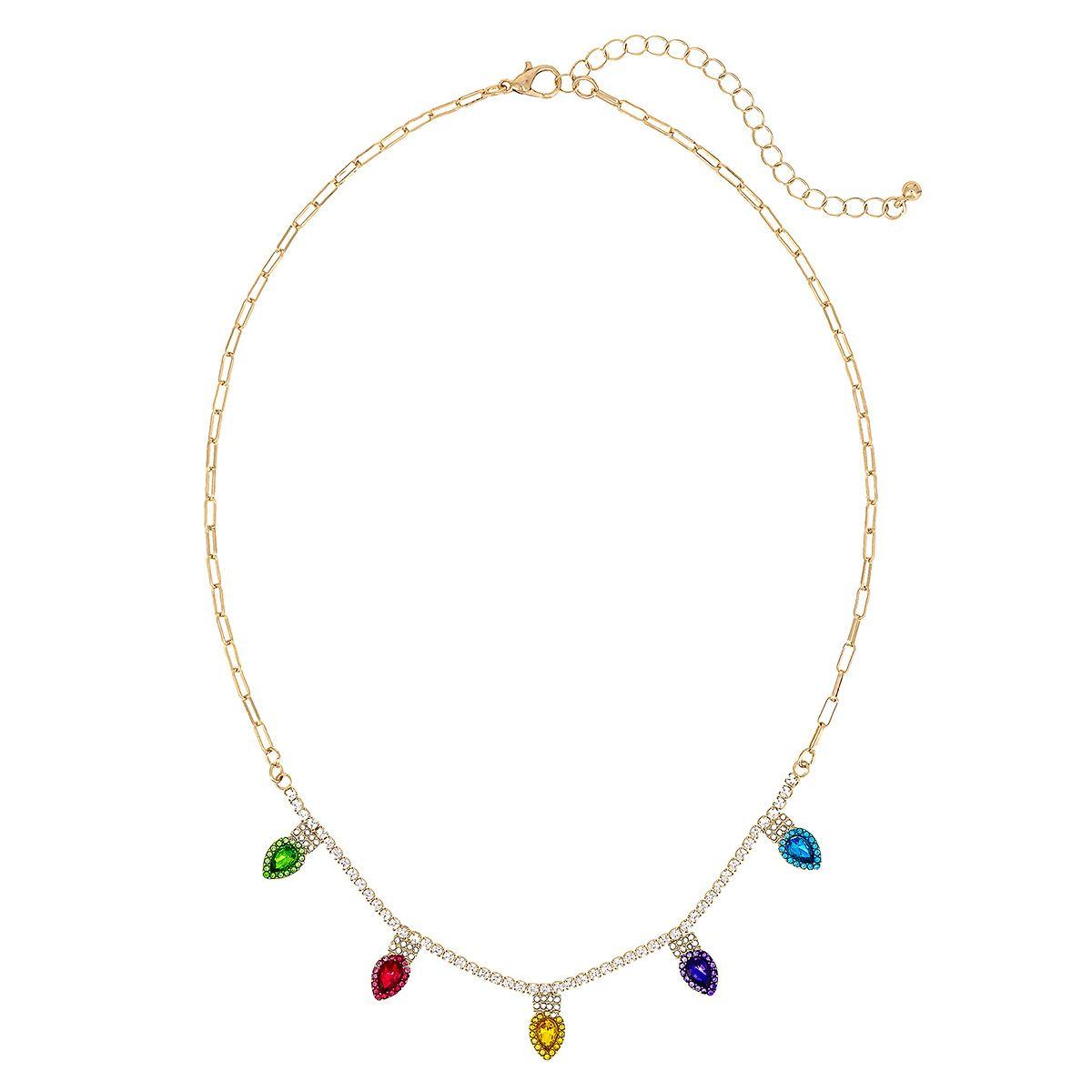 Gold-Tone Multi Color Christmas Holiday Bulb Frontal Necklace