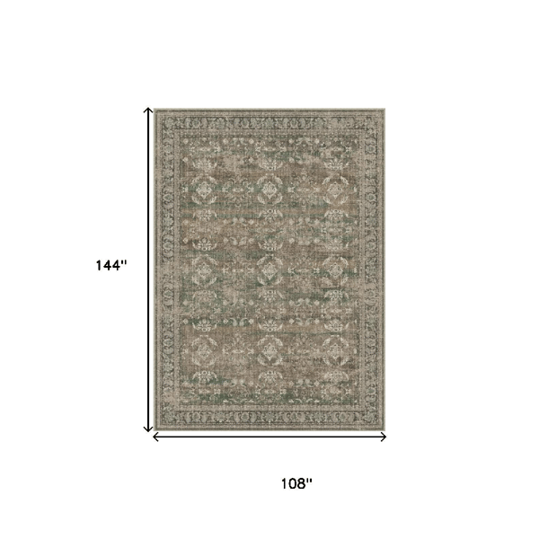 HomeRoots Ivory & Green Floral Medallion Distressed Area Rug