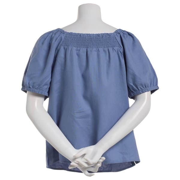 Petite Architect&#174; Short Sleeve Solid Square Neck Top w/Smocking
