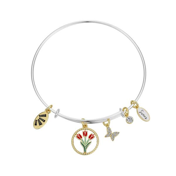 Shine Fine Silver Plated Crystal Butterfly Sisters Bangle - image 