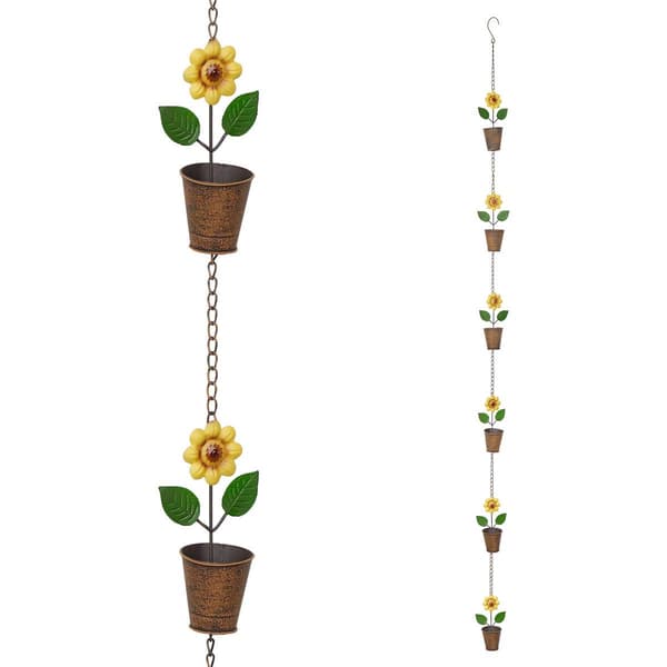 Alpine Metal Hanging Sunflower Pot Chain Rain Catcher