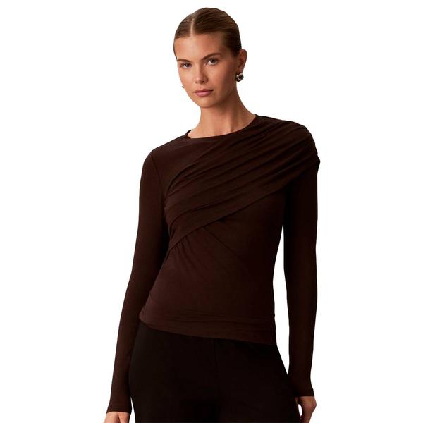 Womens Calvin Klein Long Sleeve High Neck Wrapover Detail Solid