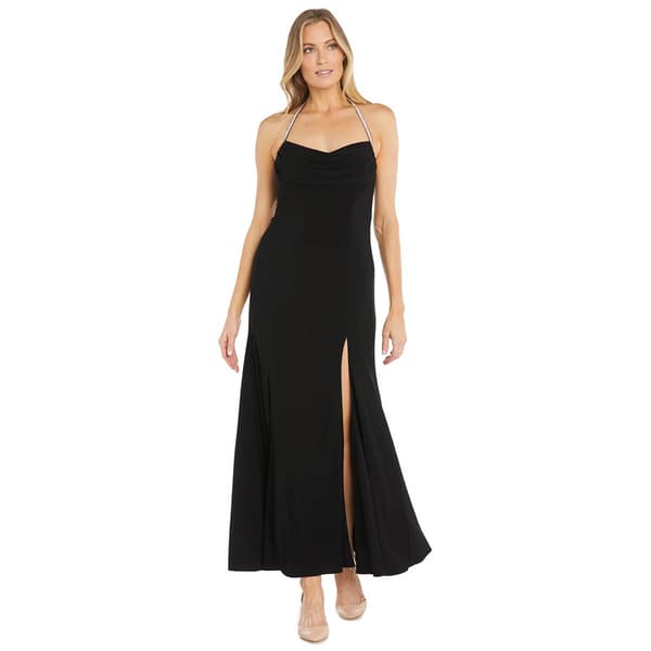 Womens R&M Richards Halter Rhinestone Drape Neck Evening Gown