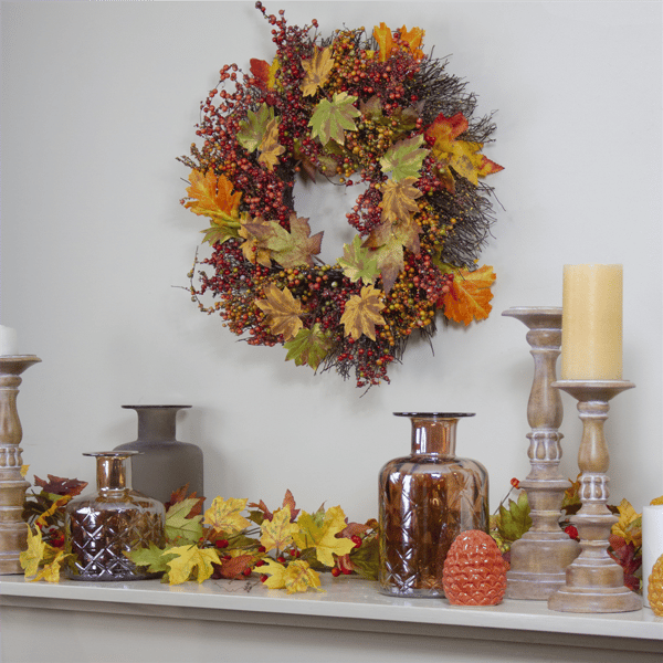 Northlight 22in. Maple Leaf & Berry Twig Fall Harvest Wreath