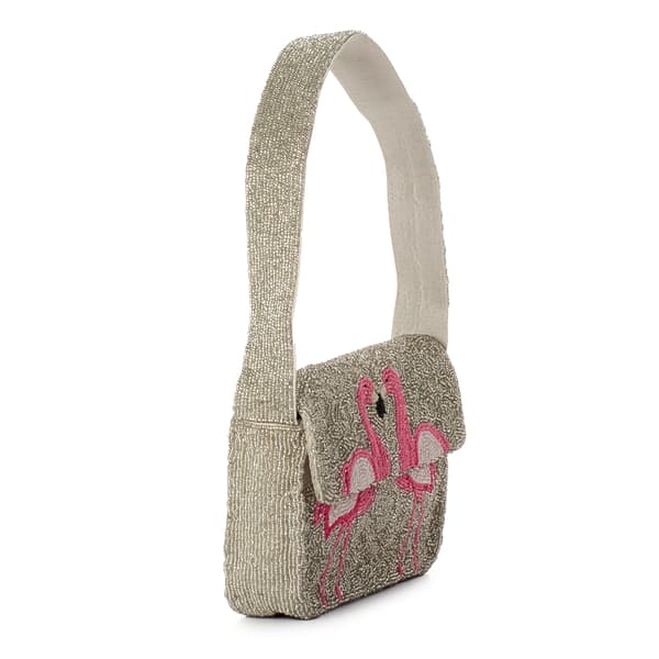 SOL and MER Beaded Flamingo Shoulder Bag