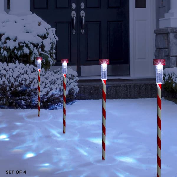 Alpine Solar Powered LED Striped Pathway Garden Stakes - Set of 4