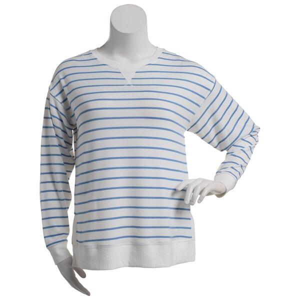 Womens Emily Daniels Long Sleeve Stripe Hacci Tee - Blue/Ivory - image 
