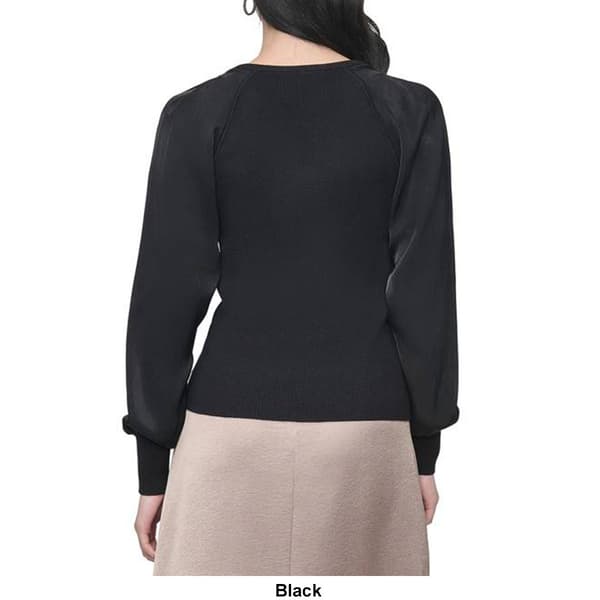 Womens DKNY Longsleeve Mix Media V-Neck Sweater