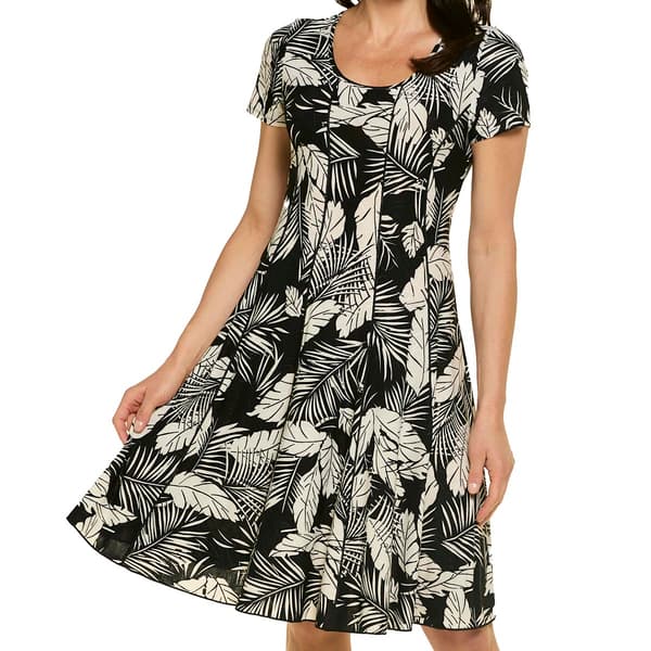 Plus Size Sami & Jo Short Sleeve Tropical Seamed A-Line Dress