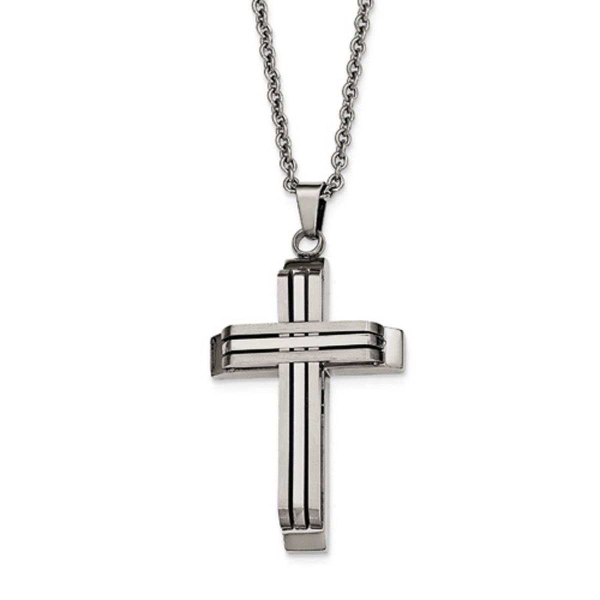 Mens Gentlemen’s Classics™ Polished Steel Cross Necklace