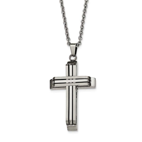Mens Gentlemen's Classics&#40;tm&#41; Polished Steel Cross Necklace - image 