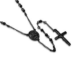 Mens Steeltime Black Ip Stainless Steel Beaded Rosary
