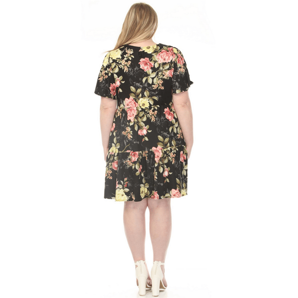 Plus Size White Mark Short Sleeve Floral Maternity A-Line Dress