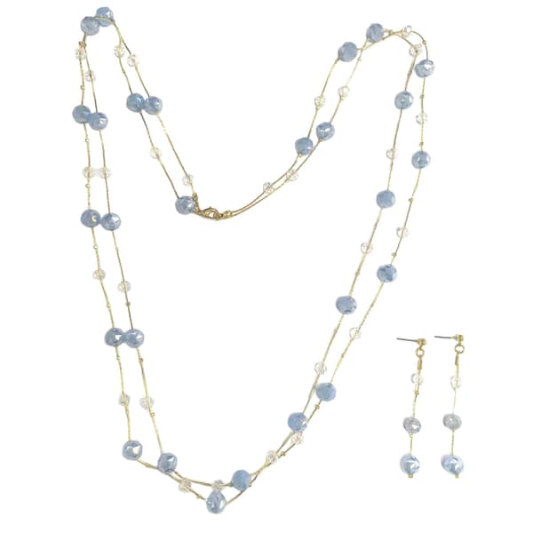 Ashley Cooper(tm) Gold-Tone Blue Bead Station Necklace & Earring Set - image 
