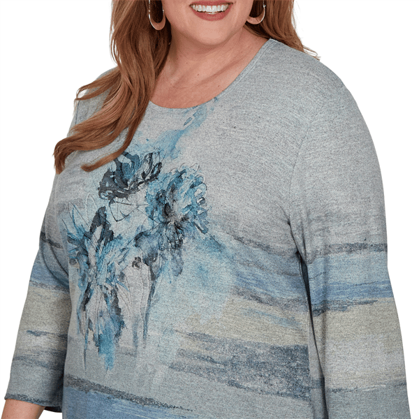 Plus Size Alfred Dunner Provence 3/4 Sleeve Watercolor Floral Tee