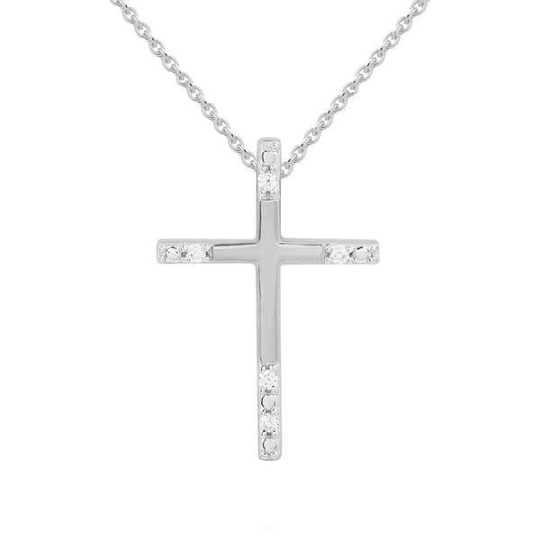1/20cttw. Natural Diamond Sterling Silver Cross Pendant Necklace - image 