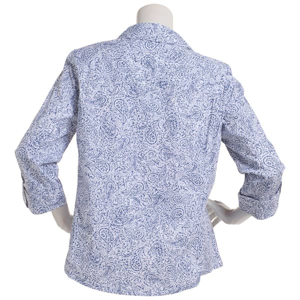 Plus Size Emily Daniels Knit To Fit Paisley Blouse-Bijou Blue