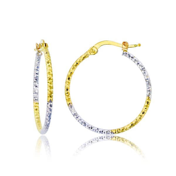 Gold Classics&#40;tm&#41; Two-Tone Diamond Cut Hoop Earrings - image 