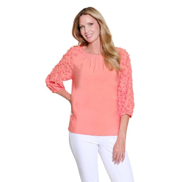 Womens Multiples 3/4 Diamond Puff Detail Sleeev Crinkle Blouse