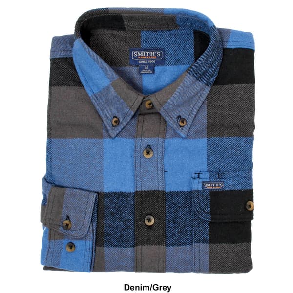 Mens Smith''s Long Sleeve Buffalo Plaid Flannel Shirt