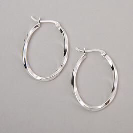 Sterling Silver Oval Twist Hoop Earrings