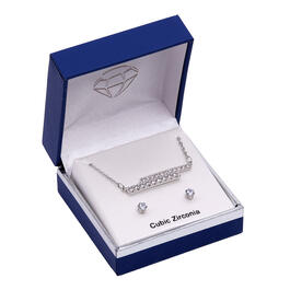 Silver-Tone Cubic Zirconia Two Bar Necklace & Earrings Set
