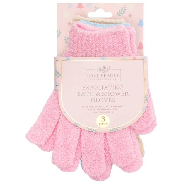 Love Beauty Holiday Exfoliating Bath and Shower Gloves 3pk. Set - image 