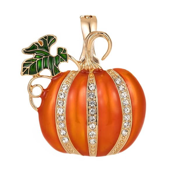 Wearable Art Gold-Tone Crystal Enamel Pumpkin Enhancer - image 