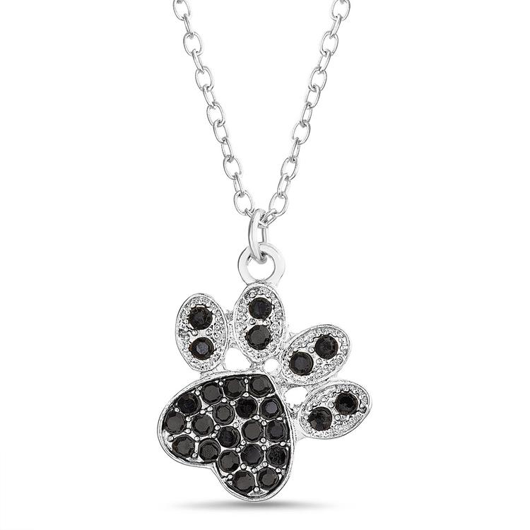Crystal Kingdom Black Crystal Paw Print Pendant Necklace