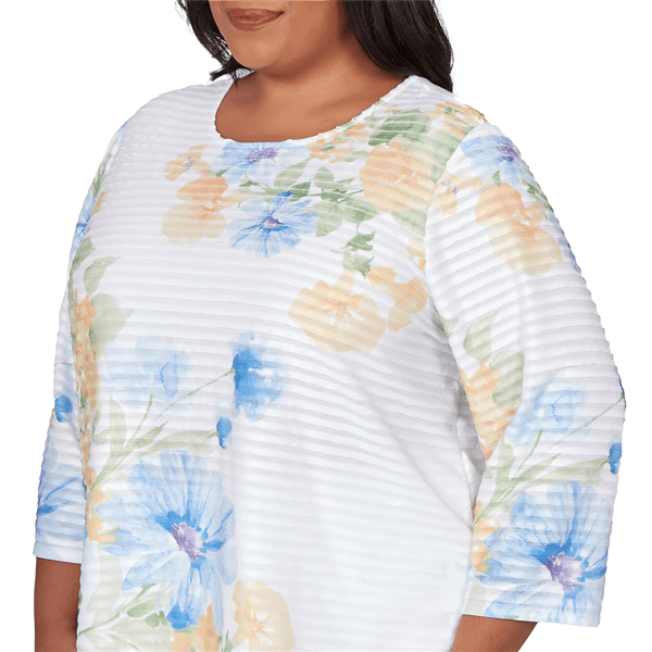Plus Size Alfred Dunner Classics 3/4 Sleeve Floral Stripe Blouse