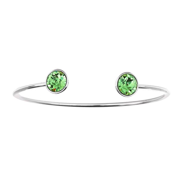 Silver Plated Austrian Peridot Crystal Cuff Bangle Bracelet - image 