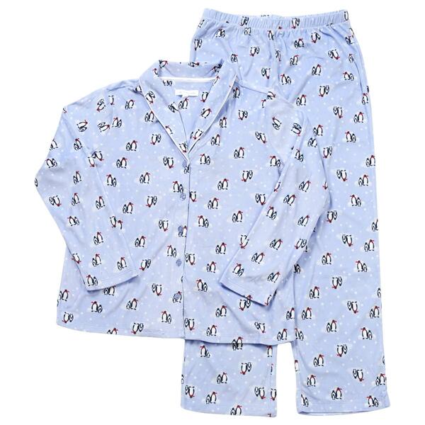 Womens Carole Hochman Folded Penguins Fleece Shawl Pajama Set - image 