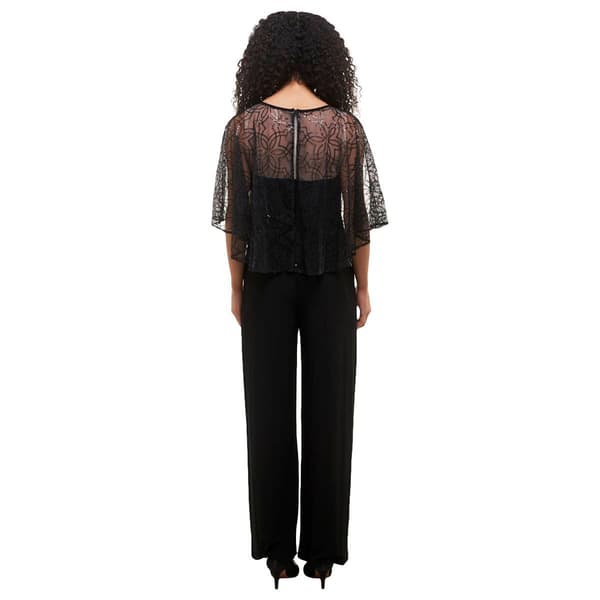 Womens Connected Apparel Sequin Caplet Overlay Jumpsuit
