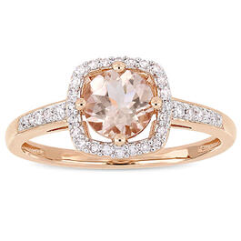 Gemstone Classics&#40;tm&#41; 10kt. Rose Gold & Morganite Halo Ring