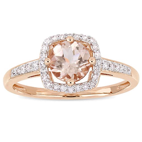 Gemstone Classics&#40;tm&#41; 10kt. Rose Gold & Morganite Halo Ring - image 