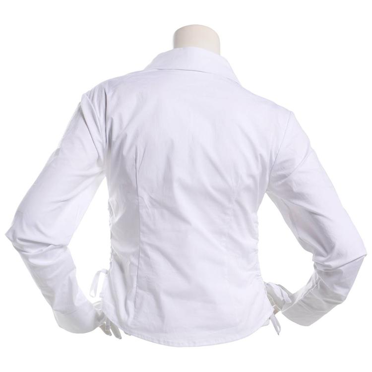 Juniors No Comment Long Sleeve Poplin Button Front Top - White