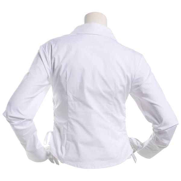 Juniors No Comment Long Sleeve Poplin Button Front Top - White