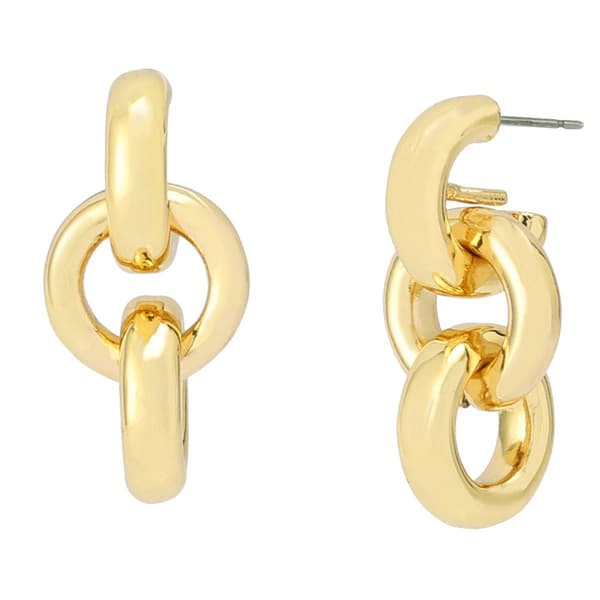 Steve Madden Gold-Tone Interlock Rings Double Drop Earrings - image 
