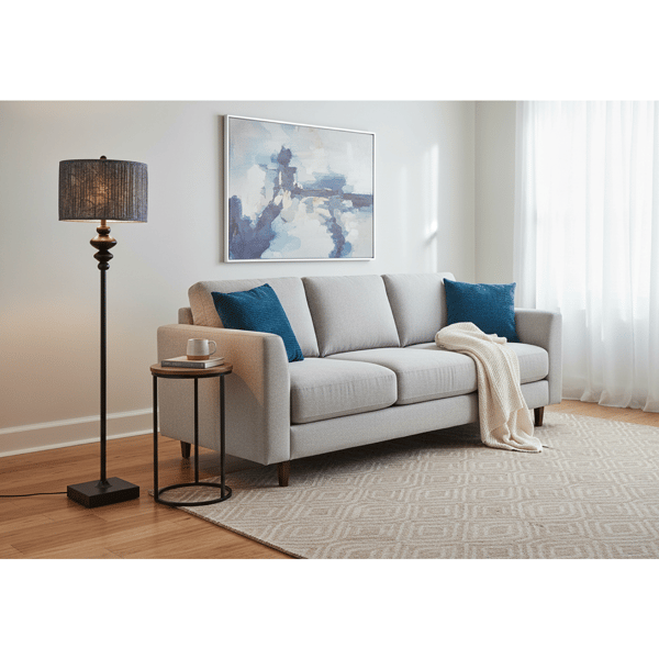 Adesso Samira Floor Lamp with Soft Pleated Blue Fabric Shade