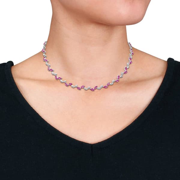 Sophia B Silver 20ctw. Created Pink Sapphire Collar Necklace