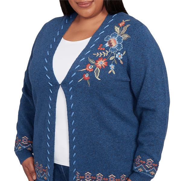 Plus Size Alfred Dunner Sunset Canyon Embroidered Floral Cardigan