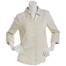Womens Emily Daniels Long Sleeve Button Front Top - White/Green