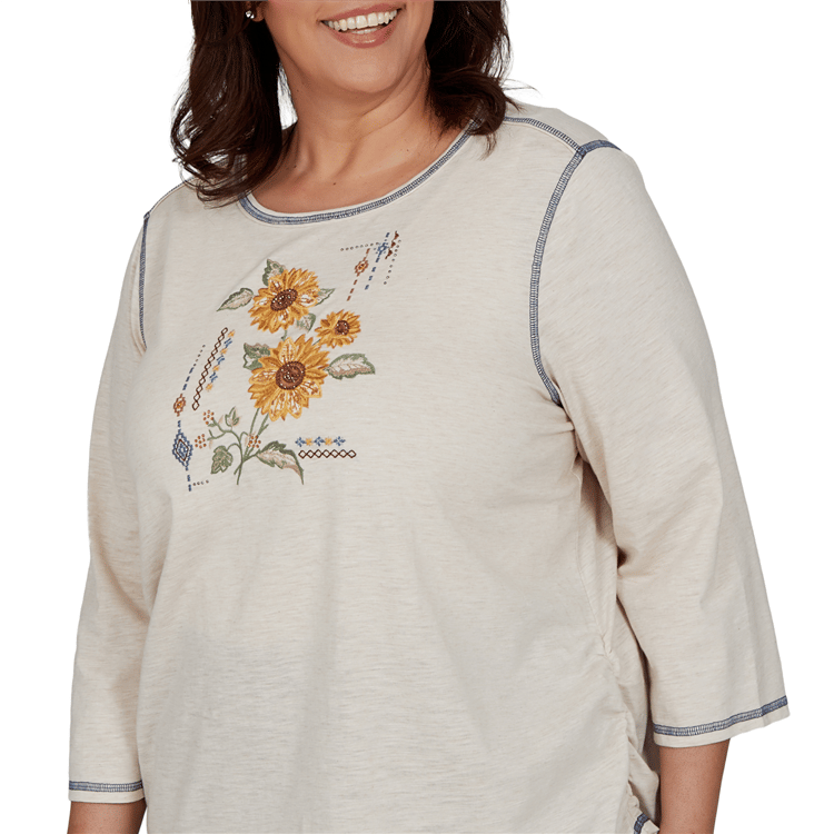 Plus Size Alfred Dunner Tuscany Sunflower Embroidered Blouse