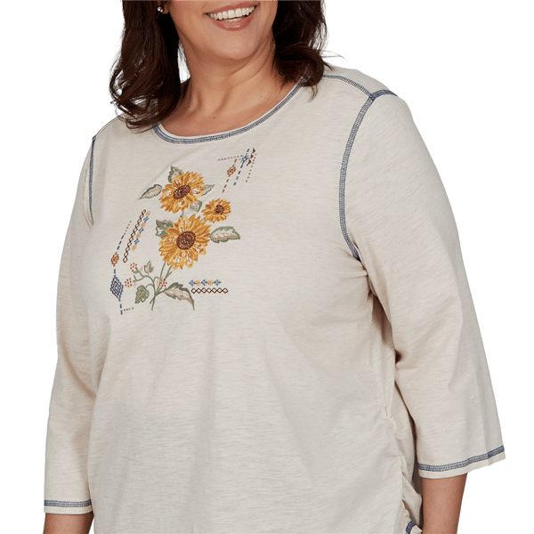 Plus Size Alfred Dunner Tuscany Sunflower Embroidered Blouse