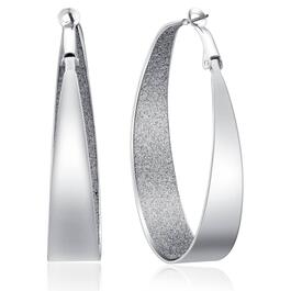 Guess Silver-Tone Oval Glitter Hoop Earrings