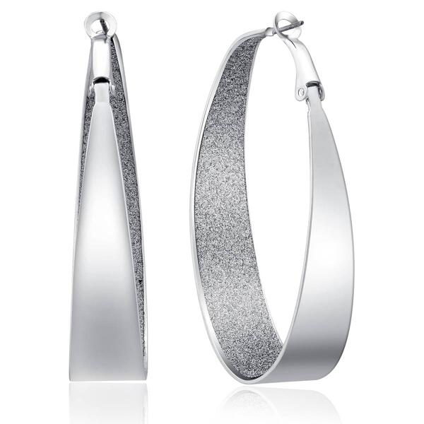Guess Silver-Tone Oval Glitter Hoop Earrings - image 